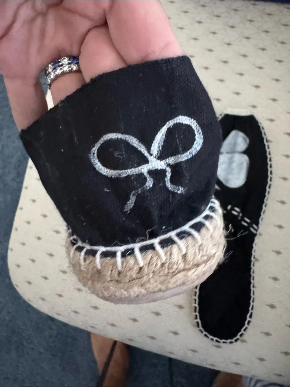 Black Slip-On Espadrilles with Silver Clover Motif made in Spain